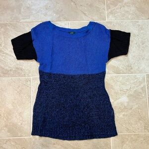 J Crew Women’s Open Knit Linen Sweater Short Sleeve Colorblock Blue Sz S